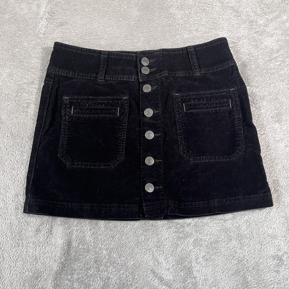 We The Free Skirt Womens 25 Black Corduroy Button Front Mini Pockets Casual Long